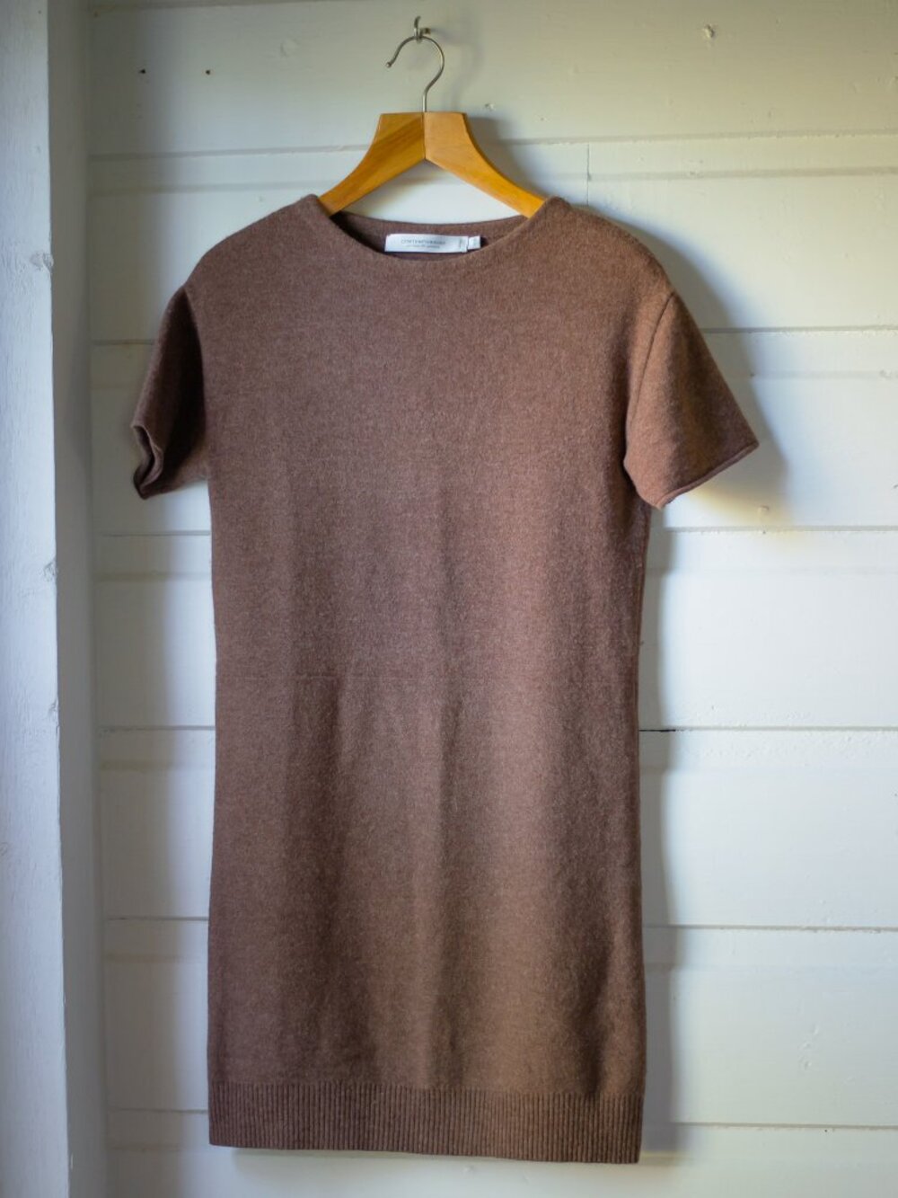 Contemporaine Brown Merino Wool Cashmere Short Sleeve Knit Dress Size XS